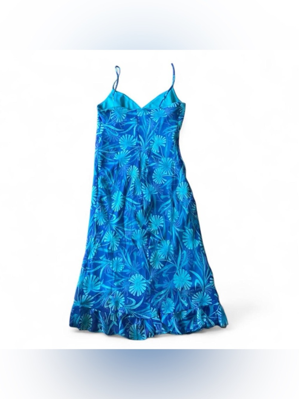 Vintage 90s City Triangles Blue Botanical Tropical Sleeveless Midi Dress Size S - Picture 5 of 8